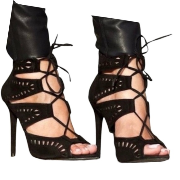 Zara Shoes - Zara Women's Black Lazer Cut Out Lace Up Shoes Heels Stilettos Size US 7.5